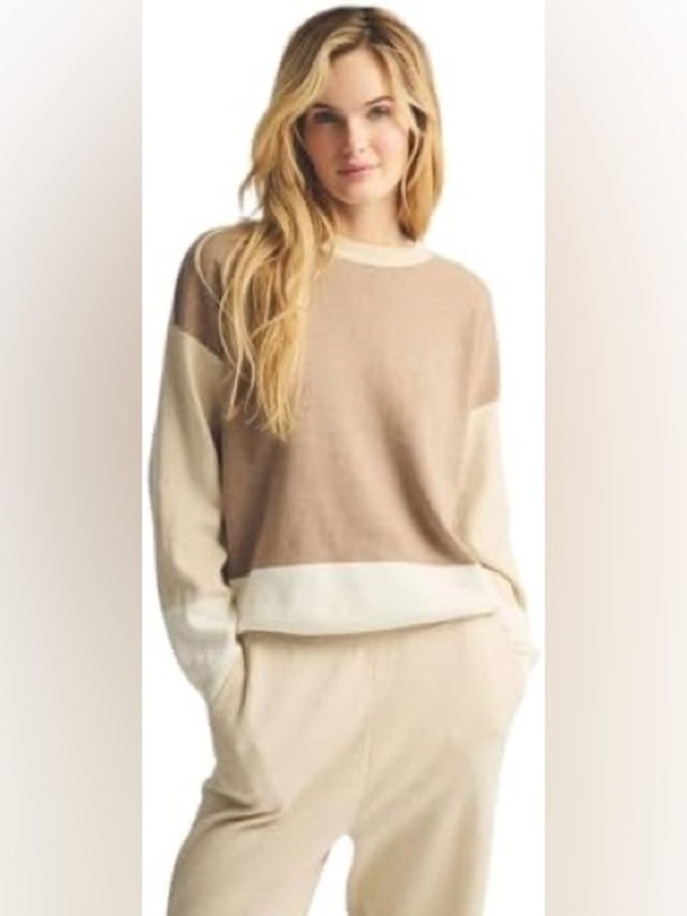 NAADAM womens Cafe Cotton Cashmere Colorblock Sweatshirt Sweatshirt Small